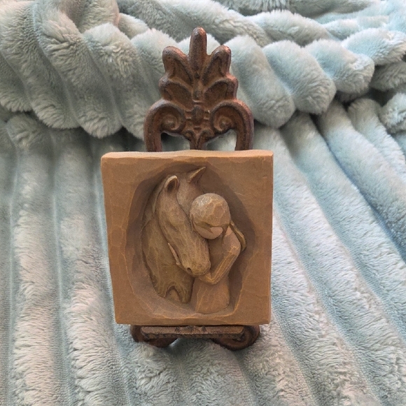 Willow Tree Quiet Strength Horse And Young Girl Plaque With Cast Iron Eisel - Picture 1 of 9